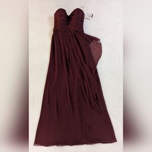 David’s Bridal Womens Size 4 Wine Long Strapless Formal Gown Dress NWT